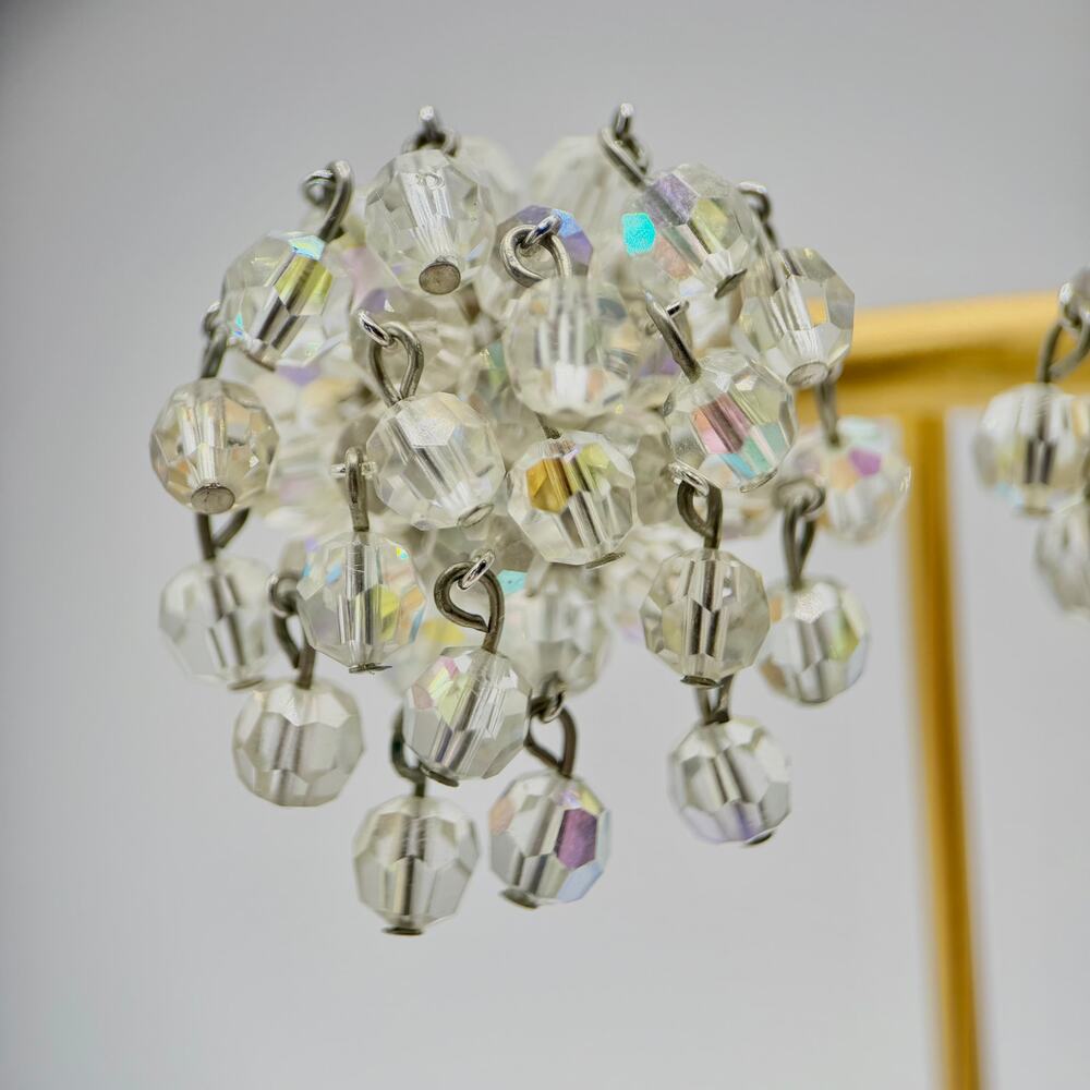VTG VOGUE Rare Vintage 1960's Glass Crystal Aurora Borealis Waterfall Earrings - Picture 3 of 16